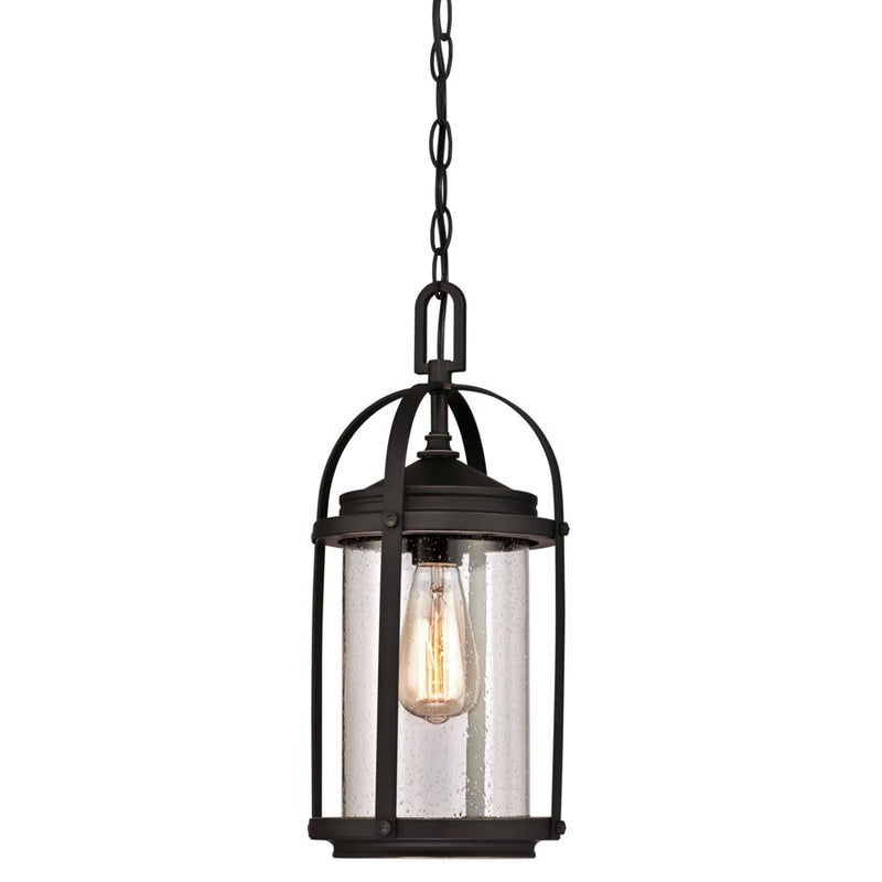 Westinghouse Grandview 8in 1-Light Outdoor Pendant | Traditional Oil Rubbed Bronze with Highlights and Clear Seeded Glass | Covered | Model 6339400