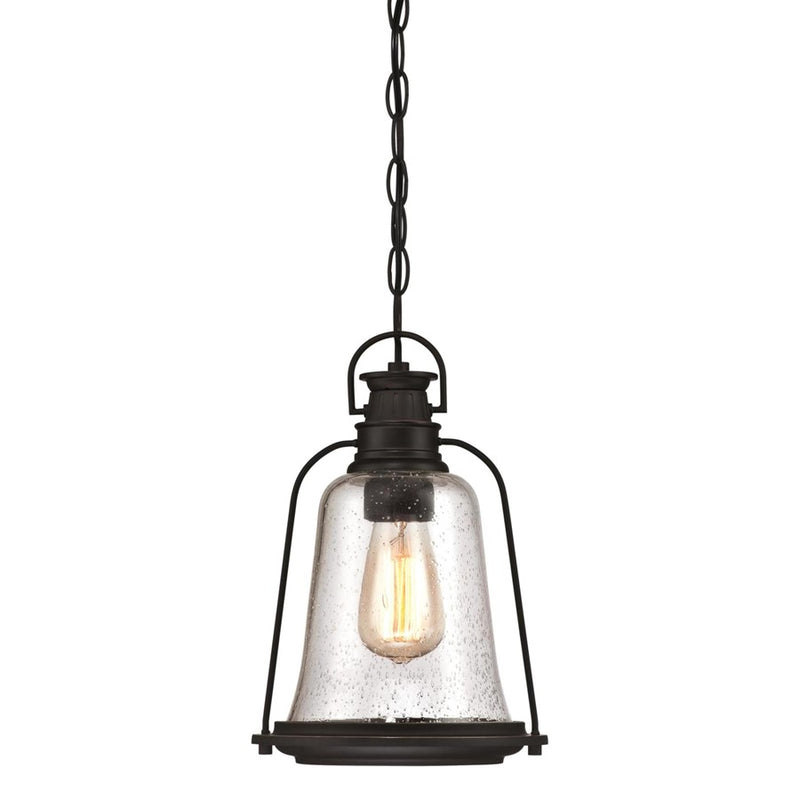 Westinghouse Brynn 8in 1-Light Outdoor Pendant | Traditional Oil Rubbed Bronze with Highlights and Clear Seeded Glass | Covered Porch | Model 6339900