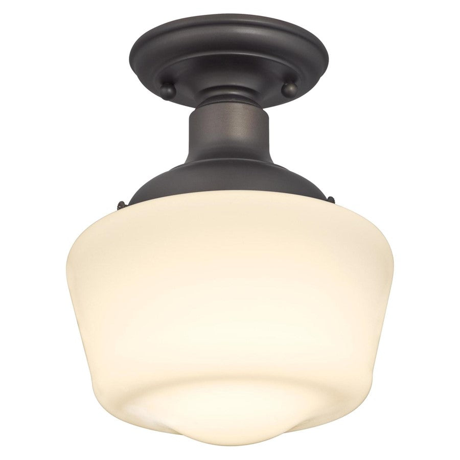 Westinghouse Scholar 1Lt SemiFlush, Oil Rubbed Bronze/White Opal Glass - 6342200