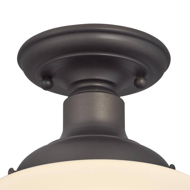 Westinghouse Scholar 7in 1-Light Semi-Flush Mount | Vintage Oil Rubbed Bronze and White Opal Glass | Hallway & Bedroom | 7 x 7 x 9 in | Model 6342200