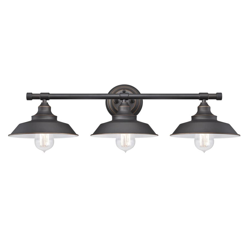 Westinghouse Iron Hill 29in 3-Light Wall Sconce | Vintage Oil Rubbed Bronze and Metal Shades | Bathroom & Living Room | 29 x 9 x 7 in | Model 6343400