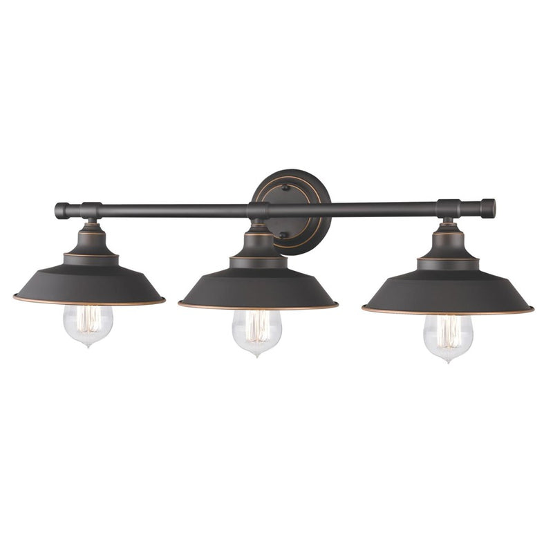 Westinghouse Iron Hill 29in 3-Light Wall Sconce | Vintage Oil Rubbed Bronze and Metal Shades | Bathroom & Living Room | 29 x 9 x 7 in | Model 6343400