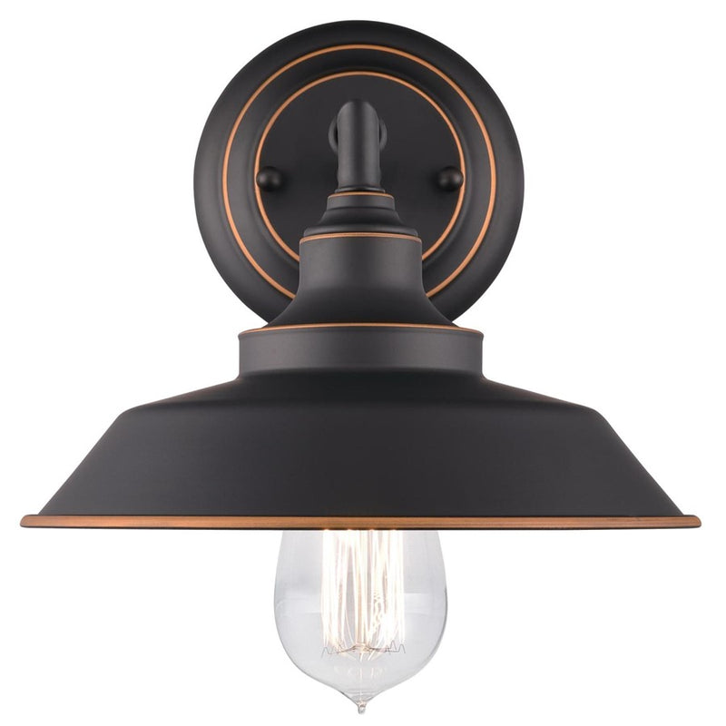 Westinghouse Iron Hill 9in 1-Light Wall Sconce | Vintage Oil Rubbed Bronze and Metal Shade | Bathroom & Hallway | 9 x 9 x 8 in | Model 6343500