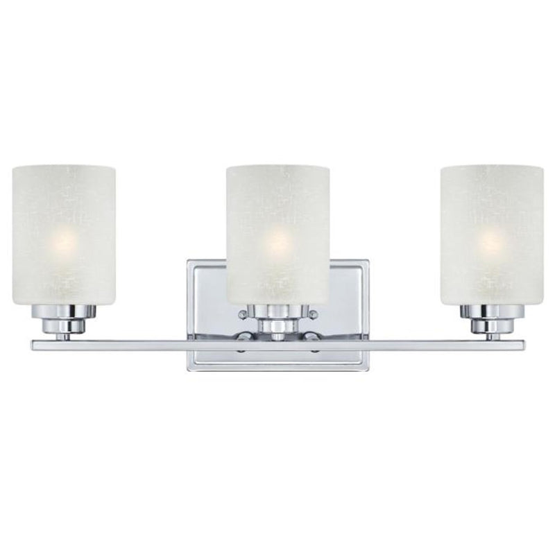 Westinghouse Hansen 20in 3-Light Wall Sconce | Transitional Chrome and White Linen Glass | Bathroom & Living Room | Model 63438B