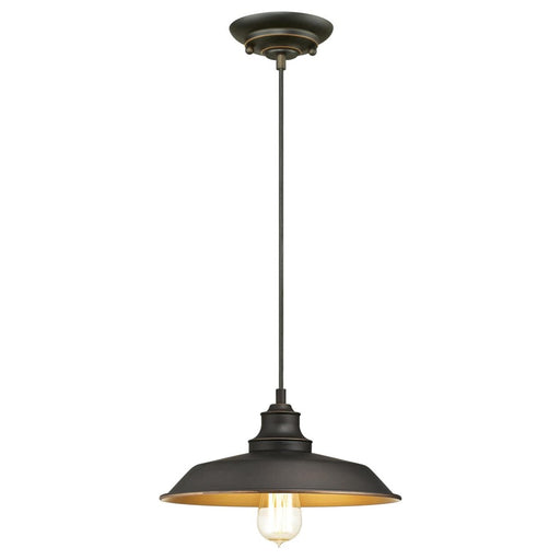 Westinghouse Iron Hill 1 Light 12" Pendant, Bronze/Metal Shade - 6344700