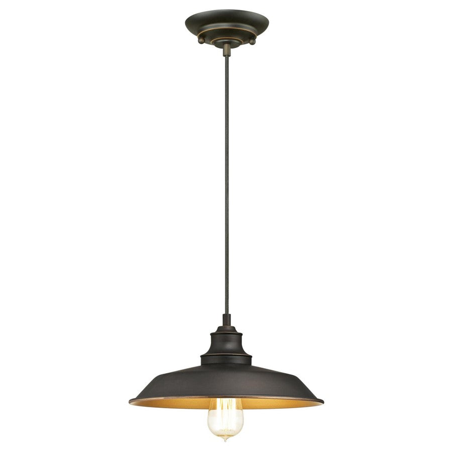 Westinghouse Iron Hill 1 Light 12" Pendant, Bronze/Metal Shade - 6344700