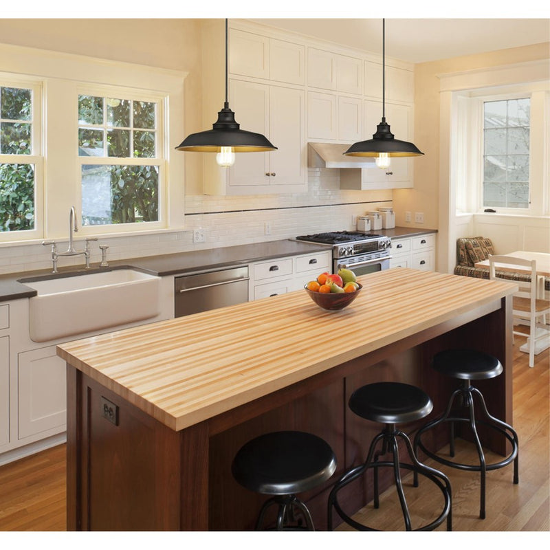 Westinghouse Iron Hill 12in 1-Light Pendant | Vintage Oil Rubbed Bronze Metal Shade | Kitchen Island & Dining Room | 12 x 12 x 8.25 in | Model 6344700