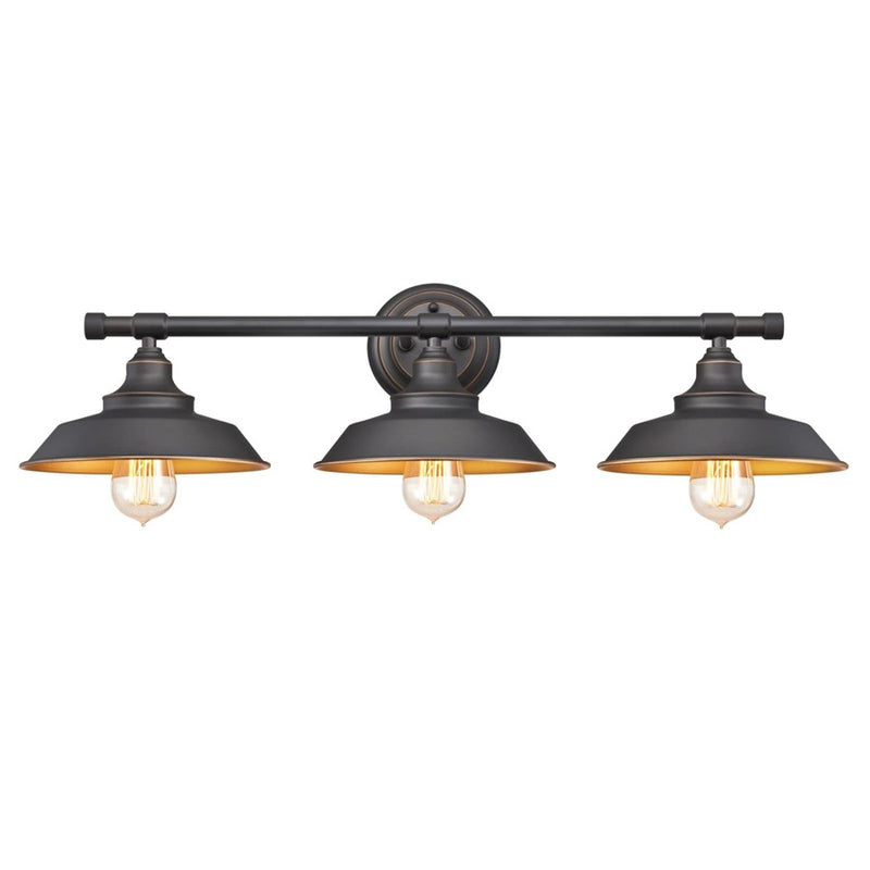 Westinghouse Iron Hill 29in 3-Light Wall Sconce | Vintage Oil Rubbed Bronze Metal Shades | Bathroom & Dressing Room | Model 6344900