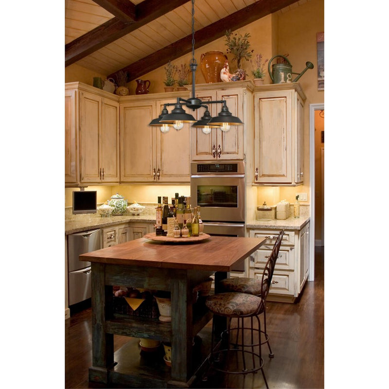 Westinghouse Iron Hill 4 Light Chandelier, Bronze/Metal Shades