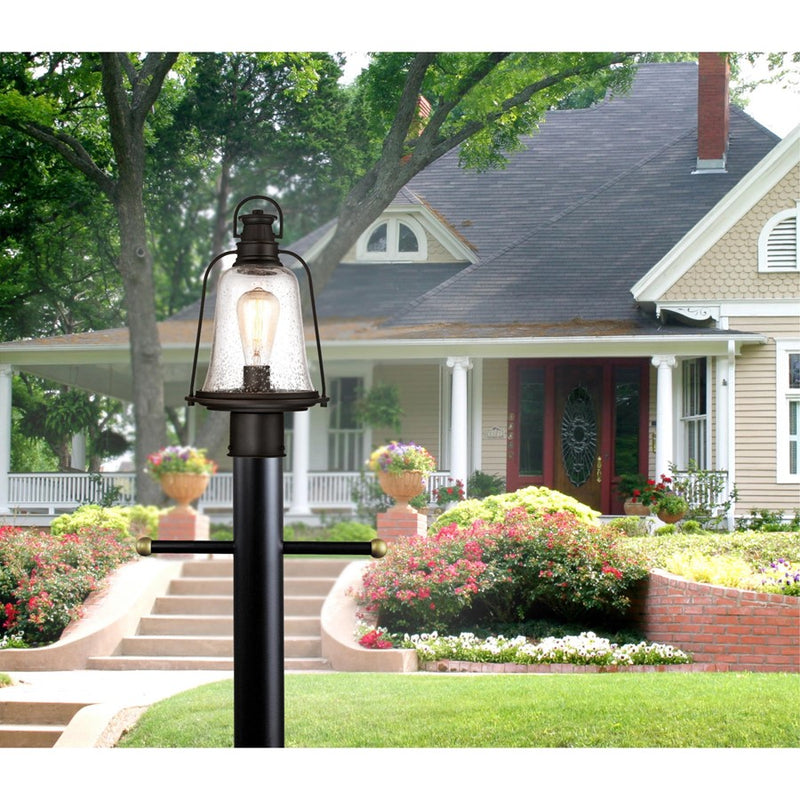 Westinghouse Brynn 14in 1-Light Post Light | Traditional Oil Rubbed Bronze and Clear Seeded Glass | Outdoor Pathway & Driveway | Model 6347000