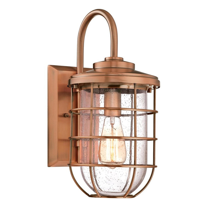 Westinghouse Ferry 17in 1-Light Outdoor Wall Sconce | Vintage Washed Copper and Clear Seeded Glass | Coastal & Rustic Entryway | Model 6347900