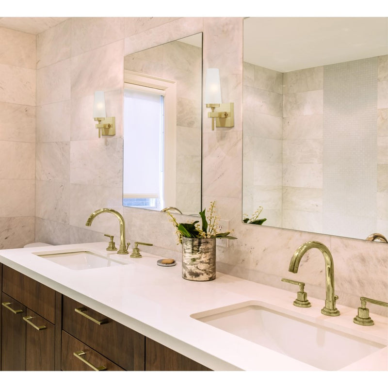 Westinghouse Chaddsford 1-Light Wall Sconce | Contemporary Champagne Brass and Frosted Glass | Bathroom & Hallway Accent | Model 6353000