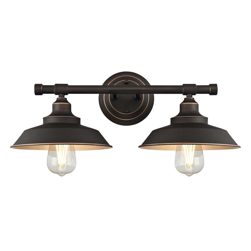 Westinghouse Iron Hill 2-Light Wall Sconce | Vintage Oil Rubbed Bronze Metal Shades | Bathroom & Dining Room Accent | Model 6354800