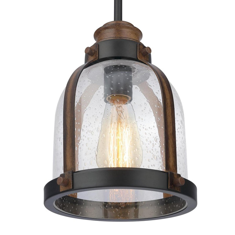 Westinghouse Cindy 11in 1-Light Mini Pendant | Vintage Oil Rubbed Bronze and Barnwood with Clear Seeded Glass | Kitchen & Dining Room | Model 6356300