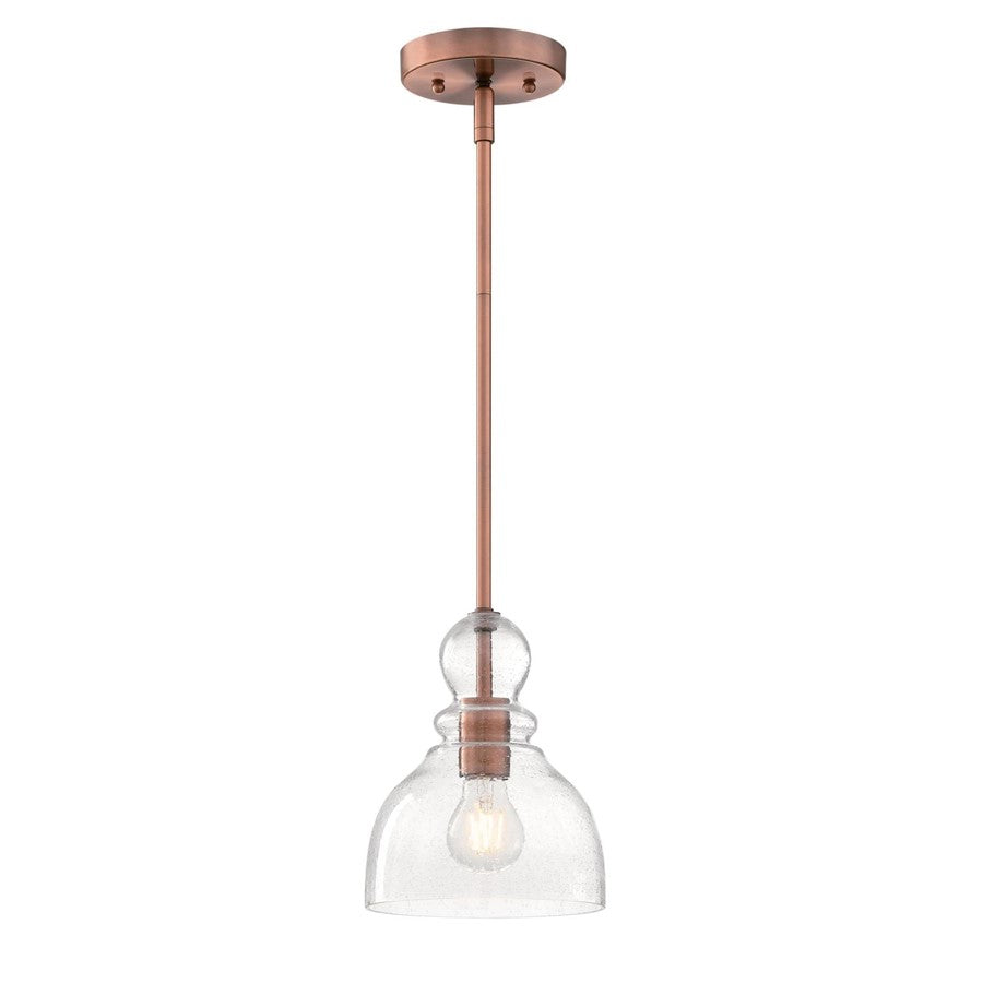 Westinghouse Fiona 1 Light Pendant, Washed Copper/Clear Seeded Glass - 6356400