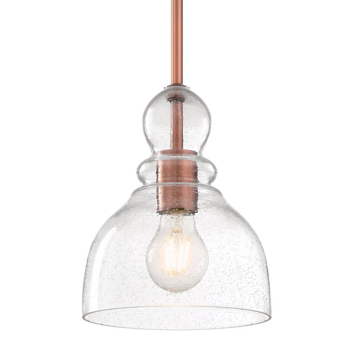 Westinghouse Fiona 1 Light Pendant, Washed Copper/Clear Seeded Glass