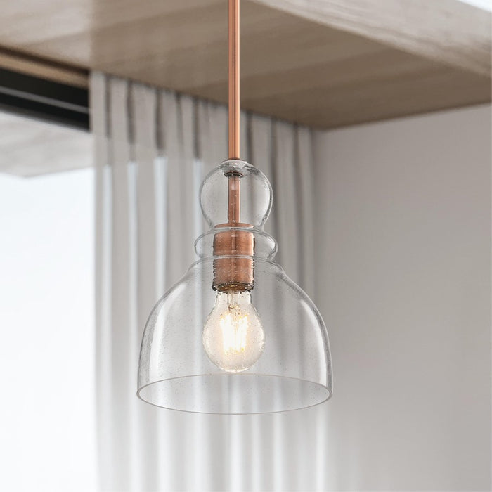 Westinghouse Fiona 1 Light Pendant, Washed Copper/Clear Seeded Glass