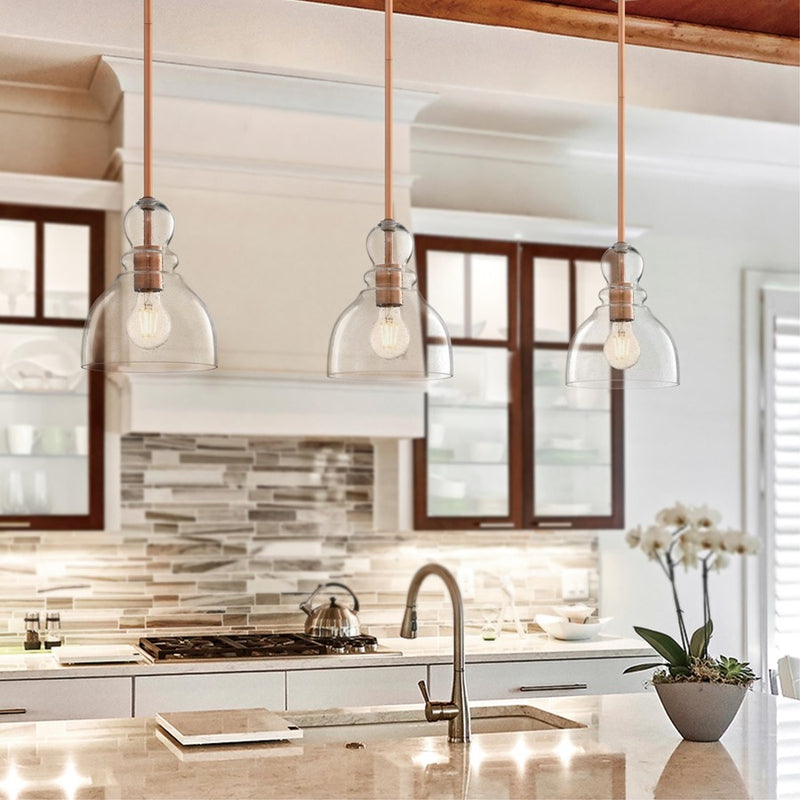 Westinghouse Fiona 1 Light Pendant, Washed Copper/Clear Seeded Glass