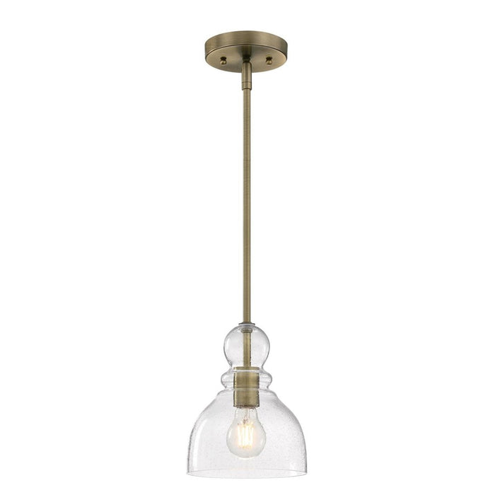 Westinghouse Fiona 1 Light Pendant, Antique Brass/Clear Seeded Glass - 6356500