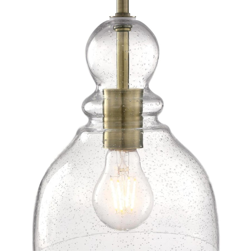 Westinghouse Fiona 8in 1-Light Mini Pendant | Vintage Antique Brass and Clear Seeded Glass | Kitchen & Dining Room | 7 x 7 x 8.5 in | Model 6356500