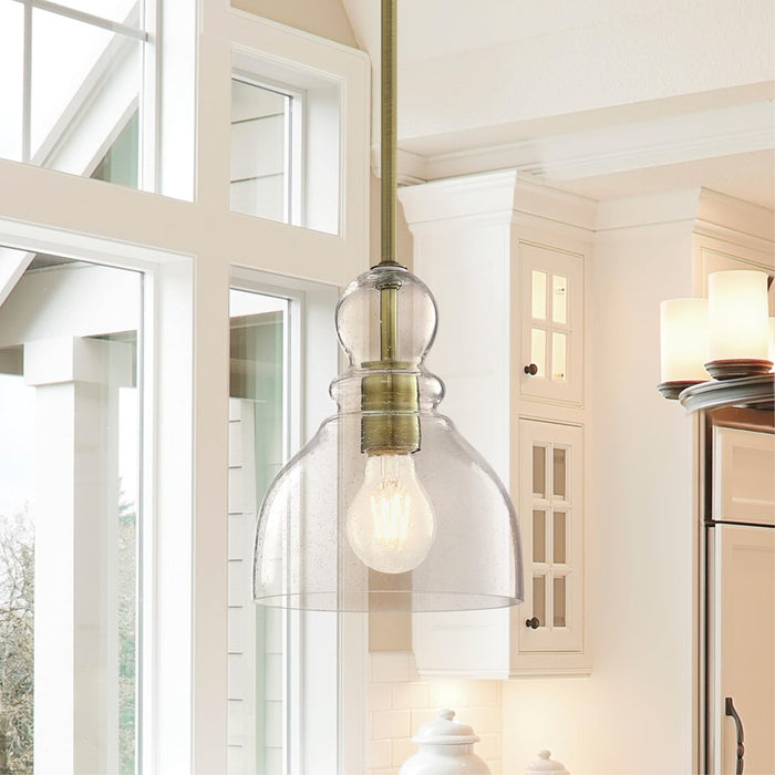 Westinghouse Fiona 1 Light Pendant, Antique Brass/Clear Seeded Glass