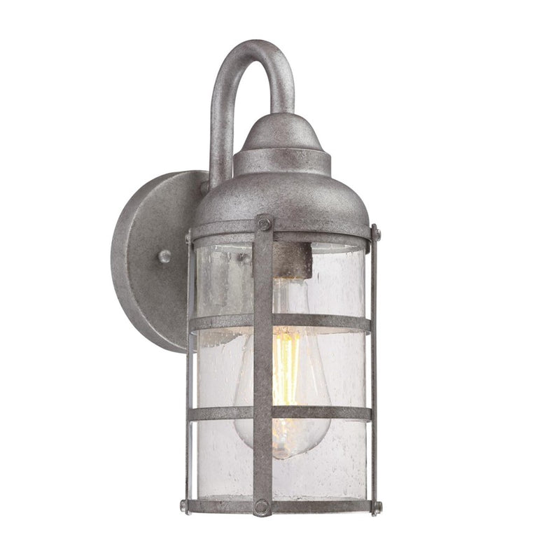 Westinghouse Rezner 12.75in 1-Light Outdoor Wall Sconce | Vintage Galvanized Steel and Clear Seeded Glass | Entryway & Porch | Model 6357700