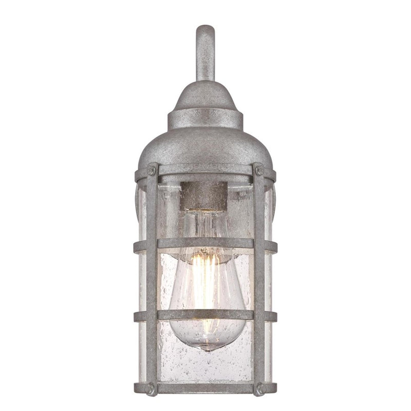 Westinghouse Rezner 12.75in 1-Light Outdoor Wall Sconce | Vintage Galvanized Steel and Clear Seeded Glass | Entryway & Porch | Model 6357700