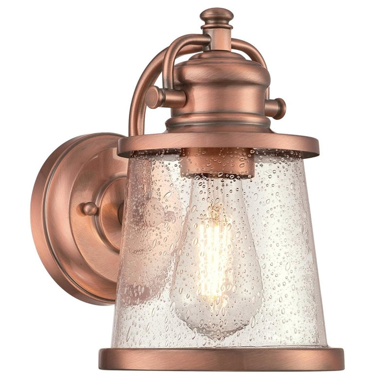 Westinghouse Emma Jane 10in 1-Light Outdoor Sconce | Coastal Washed Copper and Clear Seeded Glass | Entryway & Porch | 10 x 8 x 6 in | Model 6361000