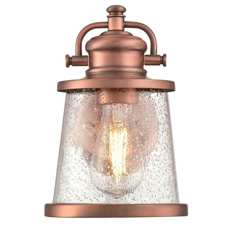 Westinghouse Emma Jane 10in 1-Light Outdoor Sconce | Coastal Washed Copper and Clear Seeded Glass | Entryway & Porch | 10 x 8 x 6 in | Model 6361000