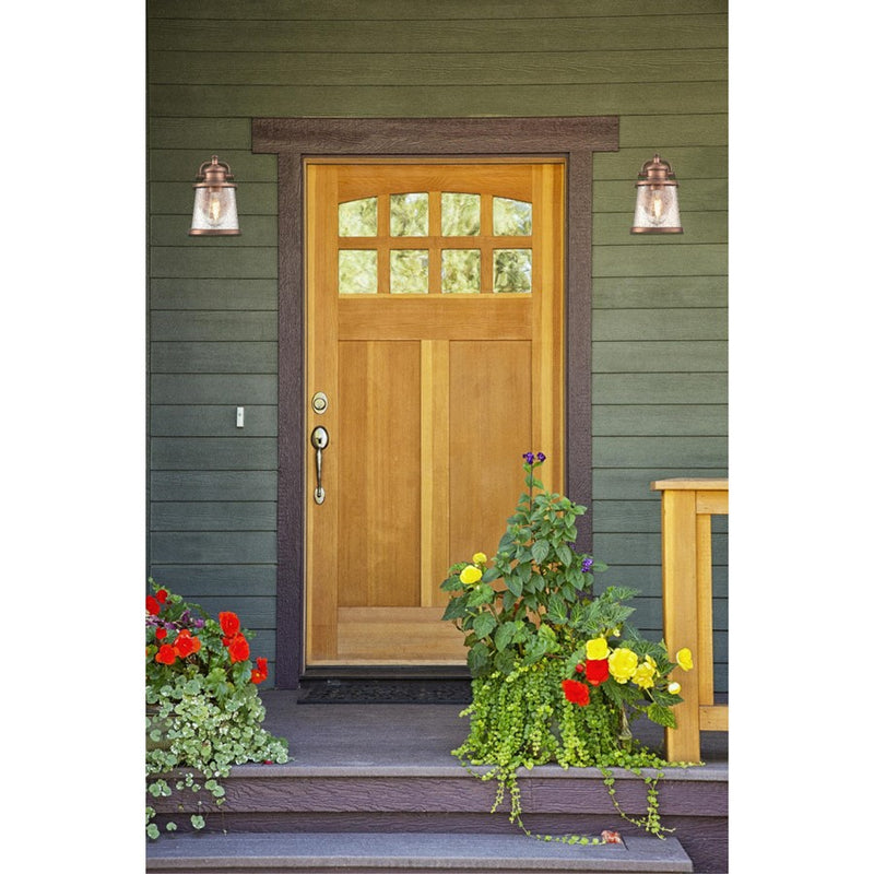 Westinghouse Emma Jane 10in 1-Light Outdoor Sconce | Coastal Washed Copper and Clear Seeded Glass | Entryway & Porch | 10 x 8 x 6 in | Model 6361000