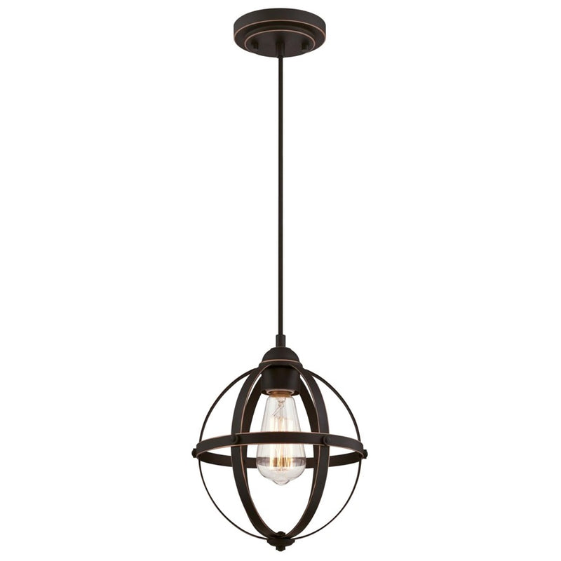 Westinghouse Stella Mira 10in 1-Light Mini Pendant | Vintage Oil Rubbed Bronze and Cage Shade | Kitchen Island & Entryway | Model 6361900