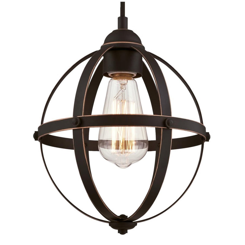 Westinghouse Stella Mira 10in 1-Light Mini Pendant | Vintage Oil Rubbed Bronze and Cage Shade | Kitchen Island & Entryway | Model 6361900