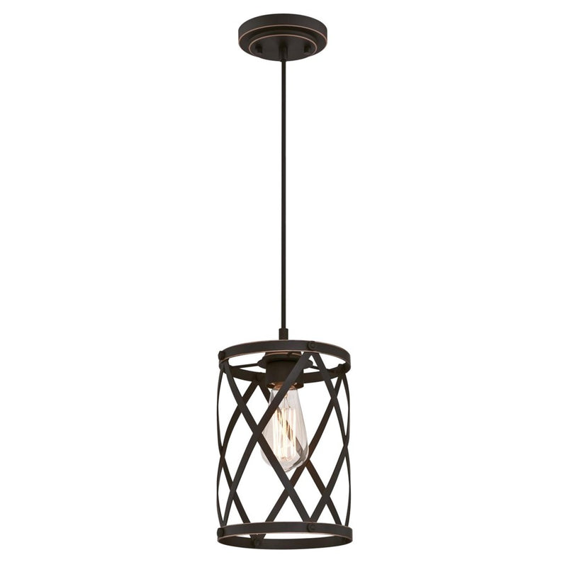 Westinghouse Isadora 7in 1-Light Pendant | Traditional Oil Rubbed Bronze and Cage Shade | Kitchen Island & Dining Room | Model 6362200