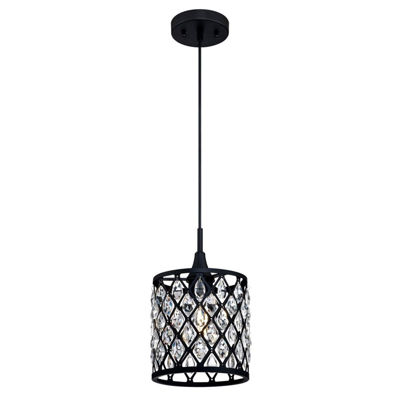 Westinghouse Waltz 7in 1-Light Pendant | Contemporary Matte Black and Crystal Jewel Shade | Kitchen Island & Dining Room | Model 6362700
