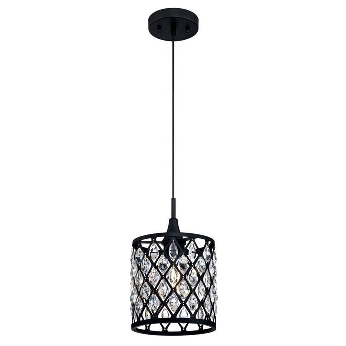 Westinghouse Waltz 1 Light Pendant, Matte Black/Crystal Jewel Shade - 6362700