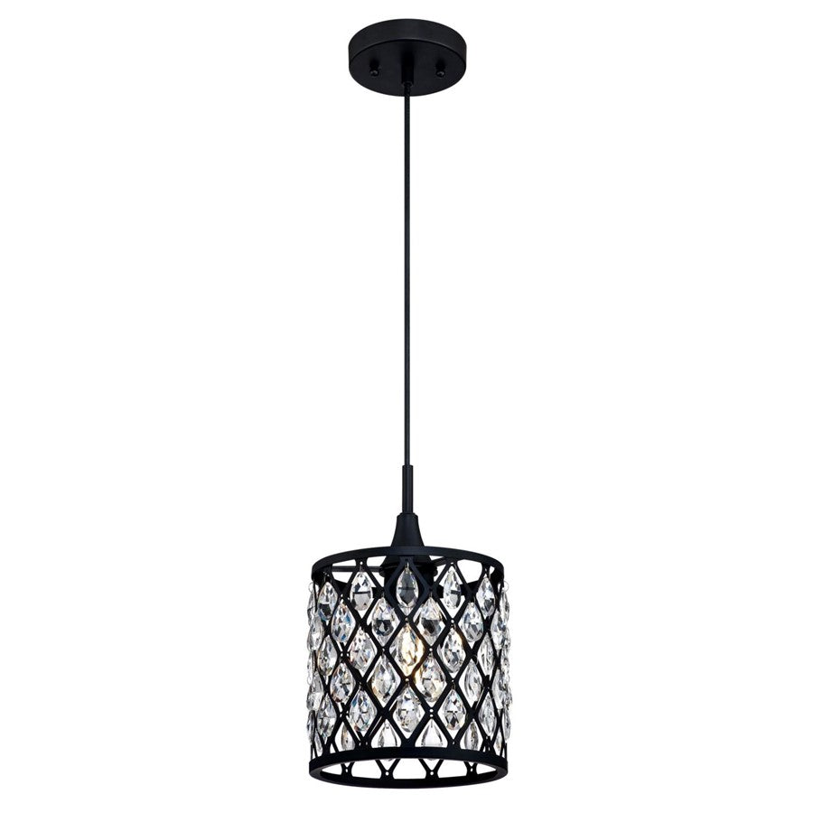 Westinghouse Waltz 1 Light Pendant, Matte Black/Crystal Jewel Shade - 6362700