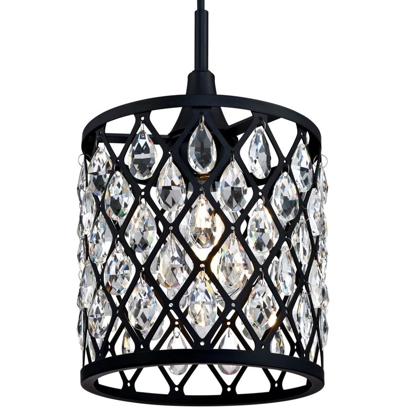 Westinghouse Waltz 7in 1-Light Pendant | Contemporary Matte Black and Crystal Jewel Shade | Kitchen Island & Dining Room | Model 6362700