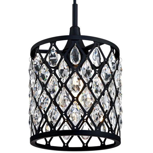 Westinghouse Waltz 1 Light Pendant, Matte Black/Crystal Jewel Shade