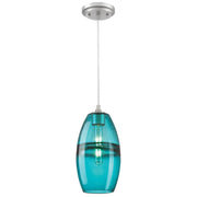 Westinghouse Soren 1 Light Pendant, Brushed Nickel/Turquoise Glass - 6366300