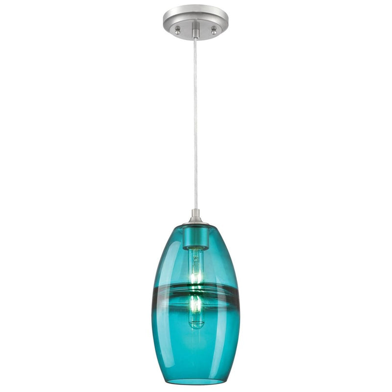 Westinghouse Soren 6in 1-Light Pendant | Contemporary Brushed Nickel and Turquoise Glass | Kitchen Island & Dining Room | Model 6366300