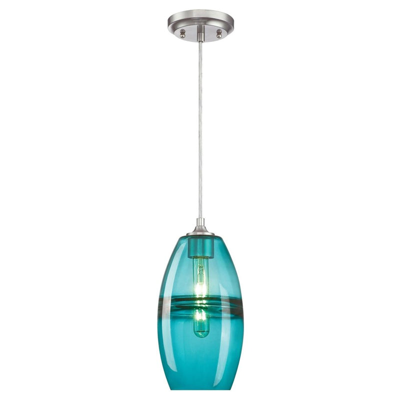 Westinghouse Soren 1 Light Pendant, Brushed Nickel/Turquoise Glass
