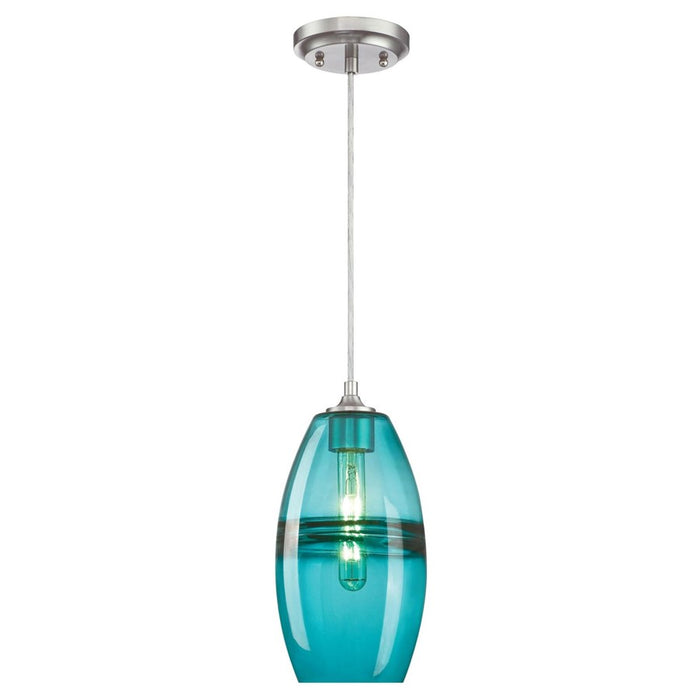 Westinghouse Soren 1 Light Pendant, Brushed Nickel/Turquoise Glass