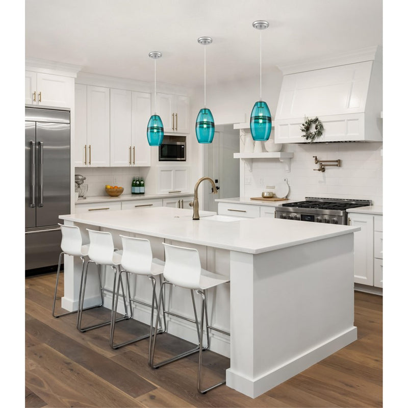 Westinghouse Soren 1 Light Pendant, Brushed Nickel/Turquoise Glass