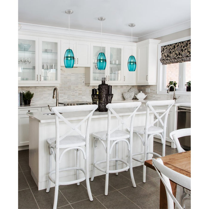 Westinghouse Soren 1 Light Pendant, Brushed Nickel/Turquoise Glass