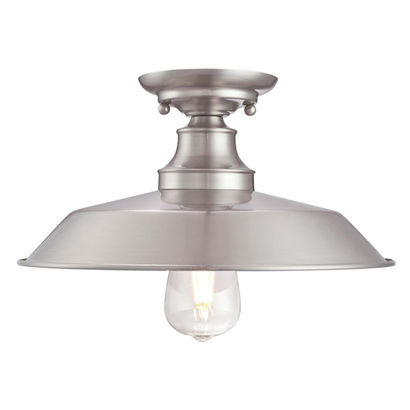 Westinghouse Iron Hill 12in 1-Light Semi-Flush Mount | Vintage Brushed Nickel and Metal Shade | Hallway & Bedroom | 12 x 12 x 5.75 in | Model 6370200