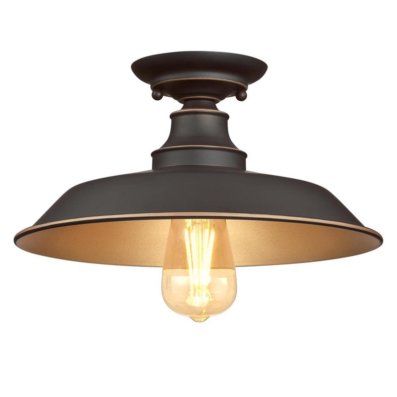 Westinghouse Iron Hill 12in 1-Light Semi-Flush Mount | Vintage Oil Rubbed Bronze and Metal Shade | Hallway & Bedroom | Model 6370300