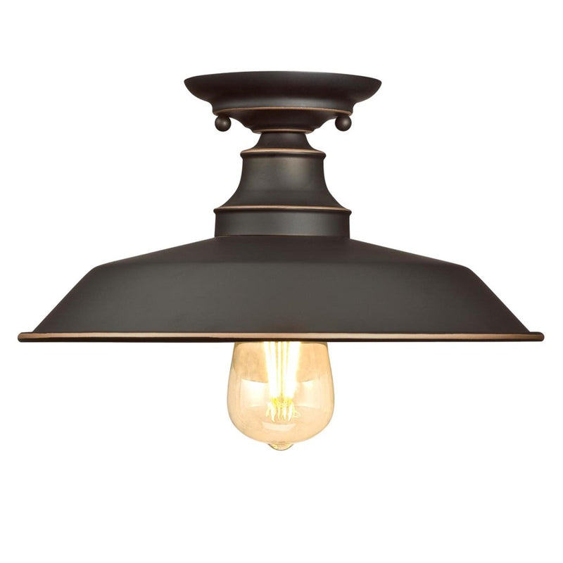 Westinghouse Iron Hill 12in 1-Light Semi-Flush Mount | Vintage Oil Rubbed Bronze and Metal Shade | Hallway & Bedroom | Model 6370300