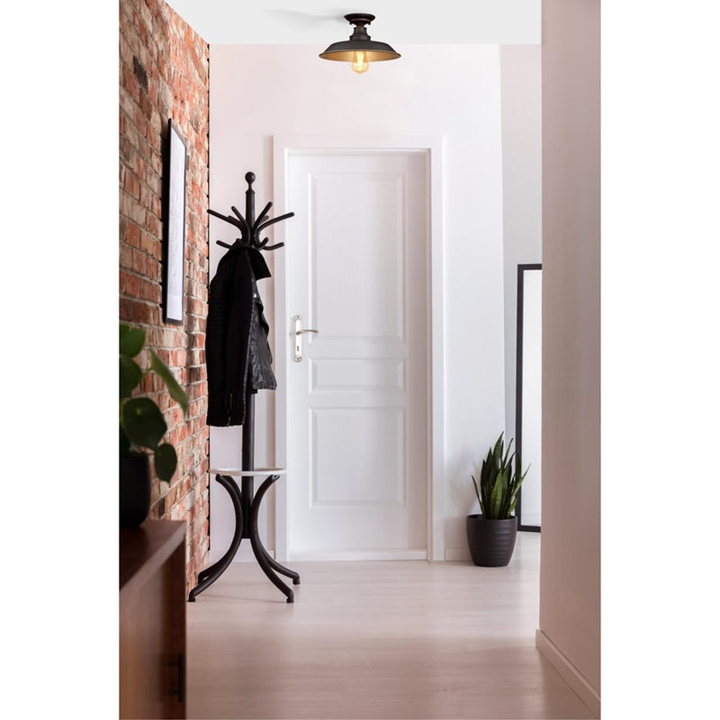 Westinghouse Iron Hill 12in 1-Light Semi-Flush Mount | Vintage Oil Rubbed Bronze and Metal Shade | Hallway & Bedroom | Model 6370300