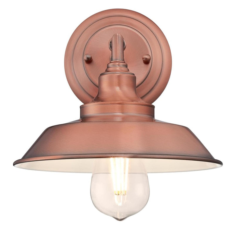 Westinghouse Iron Hill 8in 1-Light Wall Sconce | Vintage Washed Copper and Metal Shade | Bathroom & Dining Room | 8.75 x 9.75 x 8 in | Model 6370400
