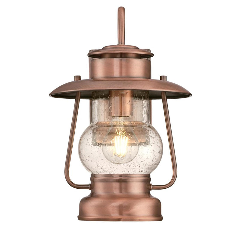 Westinghouse Santa Fe 14in 1-Light Outdoor Sconce | Rustic Washed Copper and Clear Seeded Glass | Entryway & Porch | 60W, Wet Rated | Model 6373100